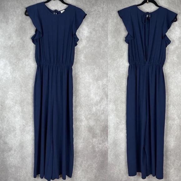 Wilfred Aritzia Fleurette Ruffled Wide-Leg Jumpsuit Navy Blue Women's Size S - Picture 2 of 10